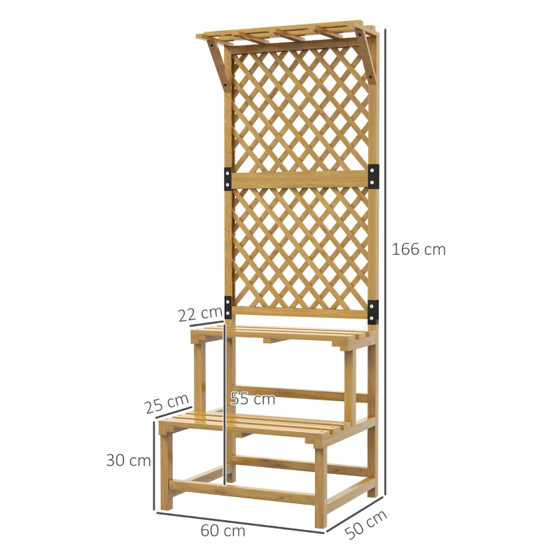 Outsunny Pflanzenständer, Blumenregal, 2 Etagen, mit Spalier & Dach, Tannenholz, 60x50x166cm, Gelb(m-3)