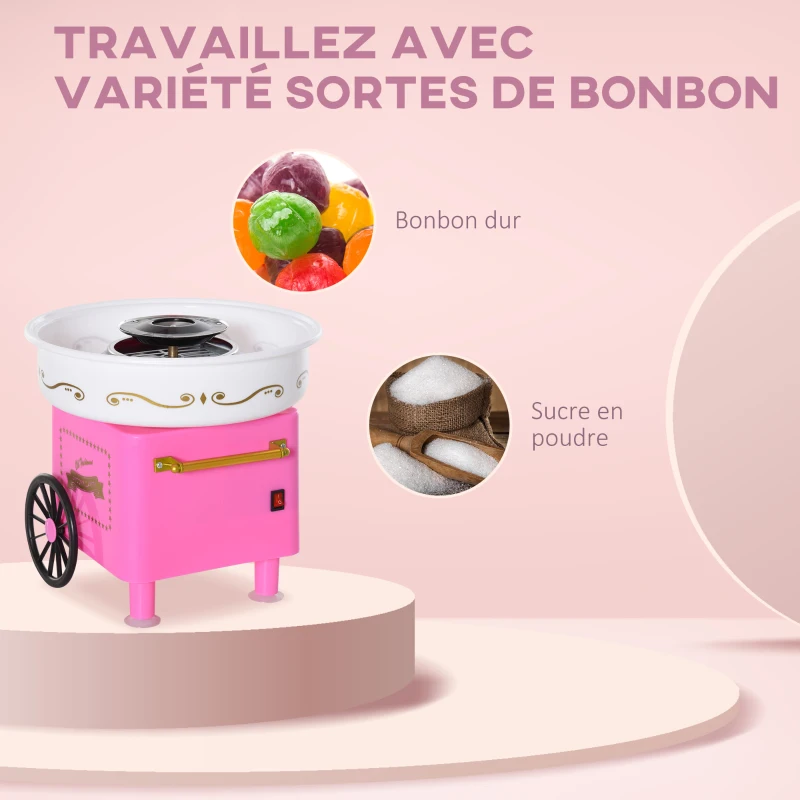 HOMCOM Machine à barbe à papa Cotton Candy Appareil 3-5 minutes pour une barbe à papa 550 W max. en Rose