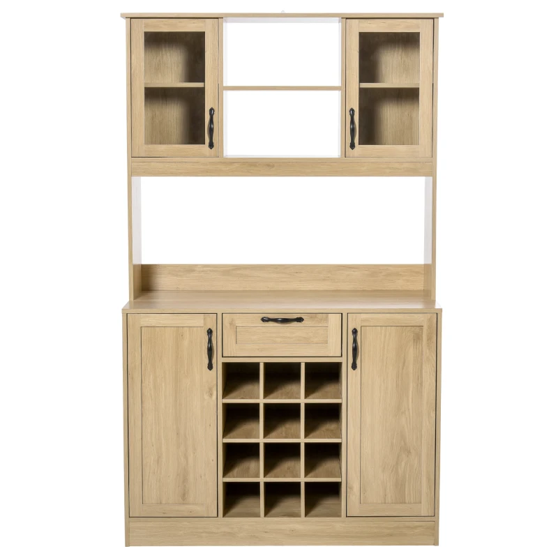 HOMCOM Mobile Cucina con Cassetto, 4 Armadietti, Mensole e Portabottiglie, Credenza Alta in Legno, Rovere, 106x48x180cm
