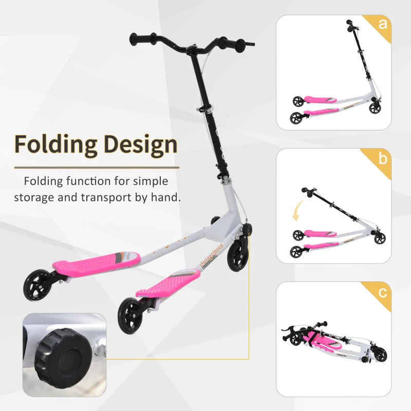 HOMCOM 3 Wheels Foldable Scooter Tri Slider Winged Push Motion