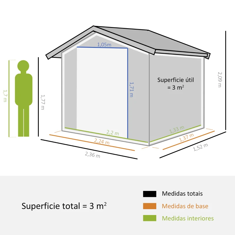 Outsunny Cobertizo de Jardín Exterior 3 m² 236x152x209 cm con 2 Puertas Corredizas y 4 Ventanas Natural y Café