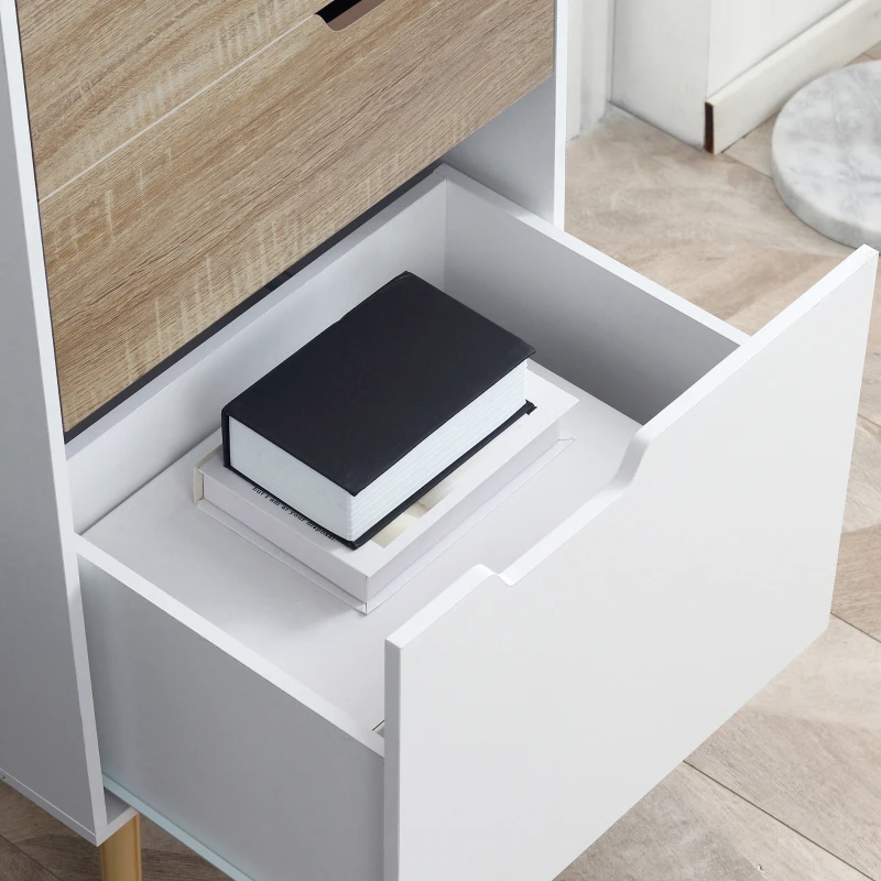 HOMCOM Meuble de rangement sur pied colonne bibliothèque étagère et 3 tiroirs style scandinave blanc et aspect bois 50 x 39 x 169,5 cm