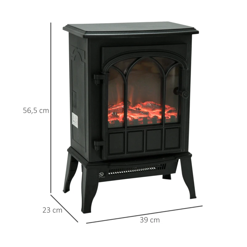 HOMCOM Chimenea Eléctrica 1000W/2000W Efecto de Llama Temperatura Ajustable y Protección Sobrecalentamiento para 15-30 ㎡ Negro