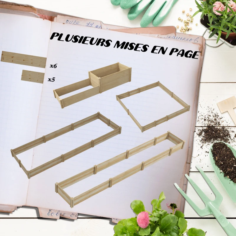 Outsunny Jardinière potager de jardin bac à fleurs en bois avec fond ouvert bois de sapin dim. 222L x 63L x 48Hcm bois naturel