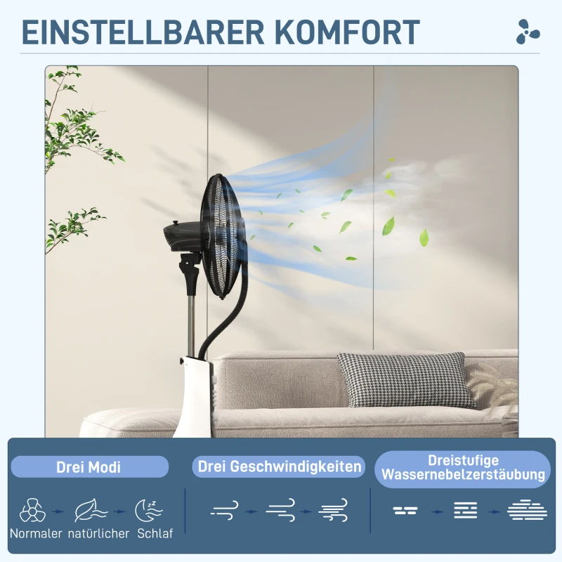 HOMCOM Standventilator mit Luftbefeuchtung, leise, mobil, Fernsteuerung, Schwarz/Weiß