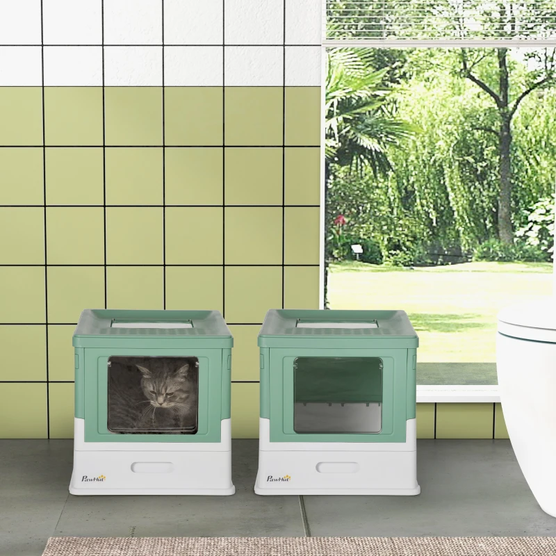 PawHut Lot de 2 maisons de toilette pour chat pliable double porte battante et supérieure pelle fourni 47,5 x 35,5 x 36,7 cm