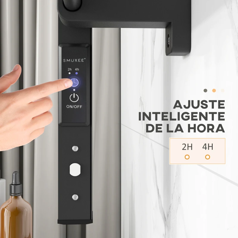 HOMCOM Toallero Eléctrico de Pared o Suelo con Función de Temporizador y 8 Barras 53x35x90 cm Negro