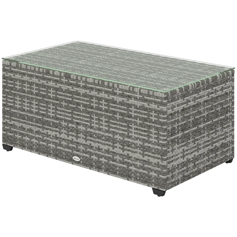 Outsunny 90 x 50cm Glass-Top Rattan Side Table - Light Grey