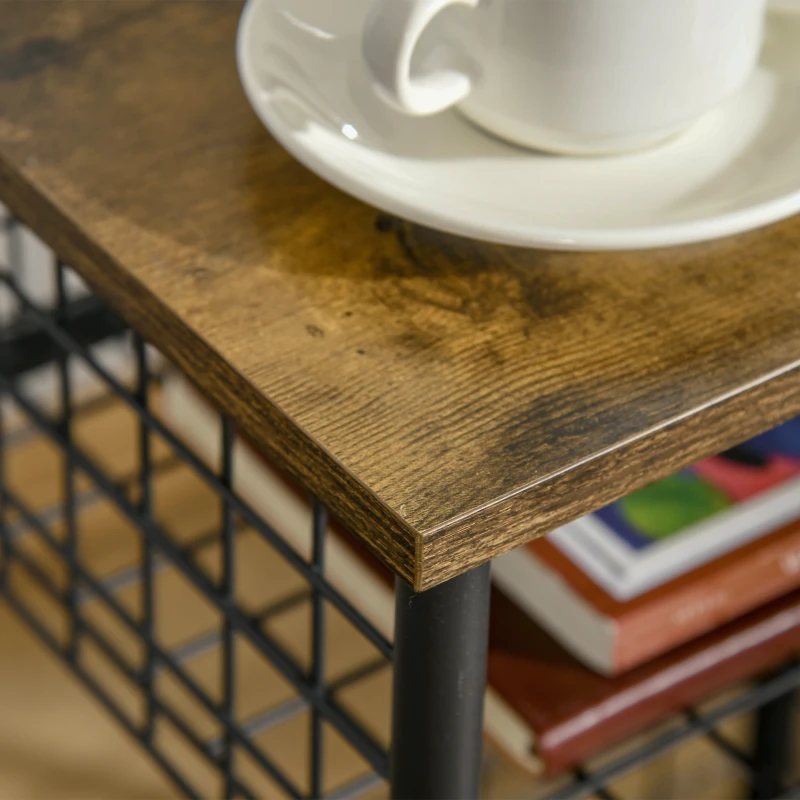 HOMCOM Küchenwagen im Industriedesign 1 Regal 1 Aufbewahrungskorb 4 Räder 40 cm x 30 cm x 62 cm Stahl Schwarz + Braun