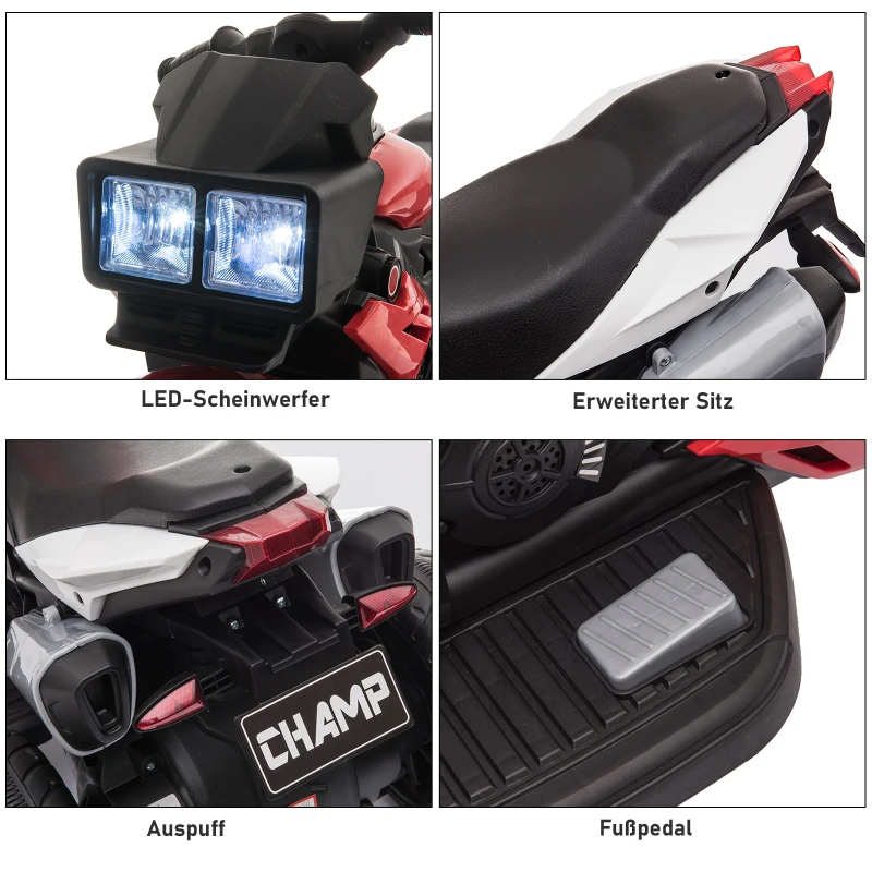 HOMCOM Elektro-Kindermotorrad für Kinder 37-95 Monate Rot+Weiß