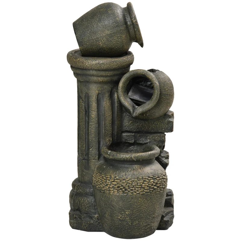 Outsunny Springbrunnen, verstellbare Pumpe, wetterbeständig, 25 cm x 24 cm x 60 cm, Grau