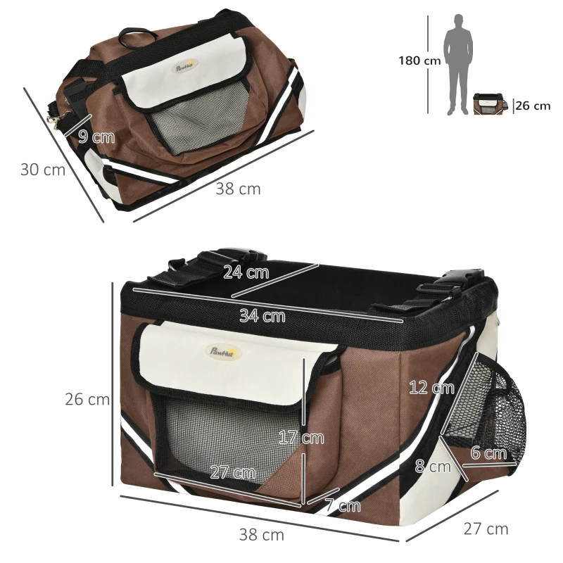 PawHut Dog Bike Basket Bicycle Carrier 3 in 1 Shoulder Bag Car Travel Carrier w/ Storage Pockets for Cats Puppy Small Dogs Brown