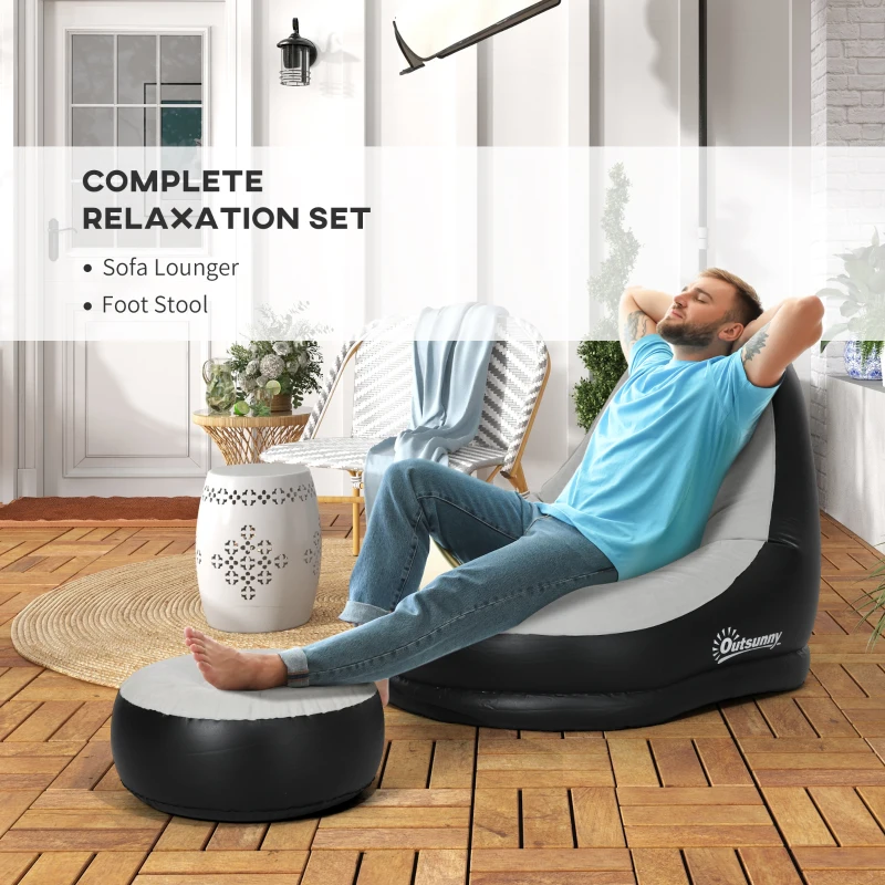 Outsunny Inflatable Tub Chair and Footstool, Grey