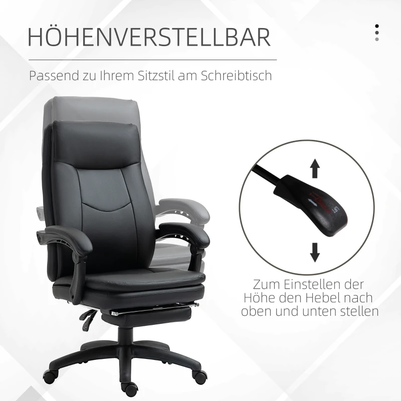 Vinsetto Ergonomischer Bürostuhl mit Fußstütze, Chefsessel, höhenverstellbarer Schreibtischstuhl Computerstuhl mit Gepolsterte Rückenlehne, Schwarz, 64 x 64 x 112-120 cm