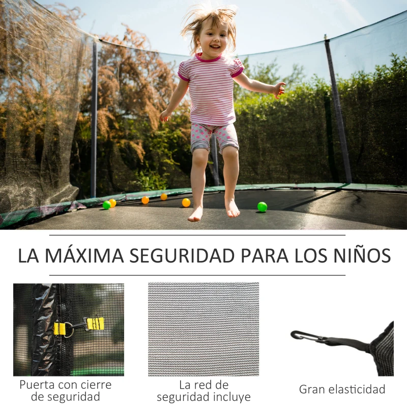 HOMCOM Red de Seguridad de Reemplazo para Trampolín Ø305 cm con Puerta con Cremallera para 6 Postes Rectos Ø305x180 cm Negro
