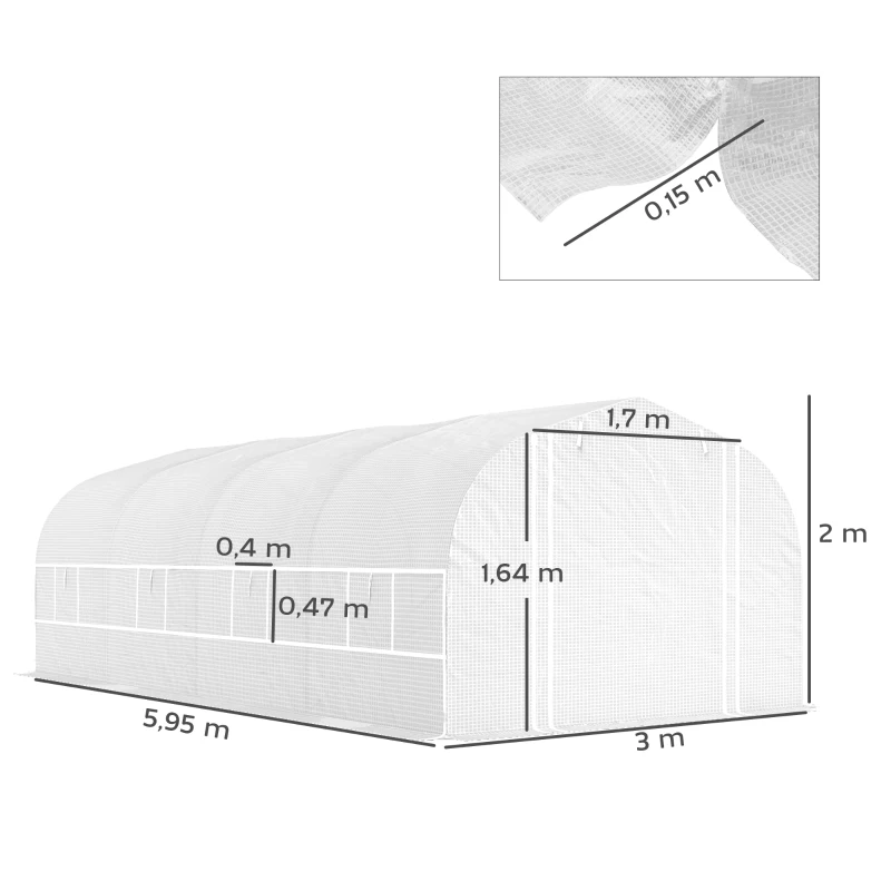 Outsunny Invernadero de Túnel 6x3x2 m con Anti-UV y Puerta Enrollable con Cremallera Paredes Laterales con Malla Blanco