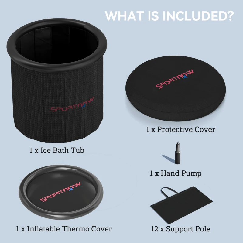 SPORTNOW 300L Outdoor Ice Bath Tub, with Lid, Cover, Carry Bag, Black