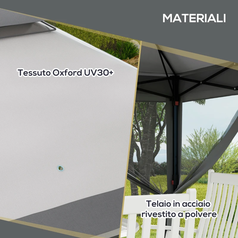 Outsunny Gazebo con Zanzariere Regolabile su 3 Livelli, in Acciaio e tessuto Oxford, 326x326x272 cm, Grigio Chiaro e Scuro