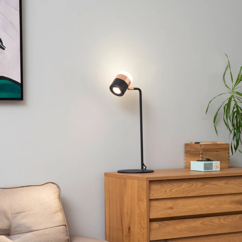 HOMCOM Tischlampe Nachttischlampe Tischleuchte LED 90° verstellbar Industrial Stil Metall Schwarz+Gold 27 x 24 x 51 cm