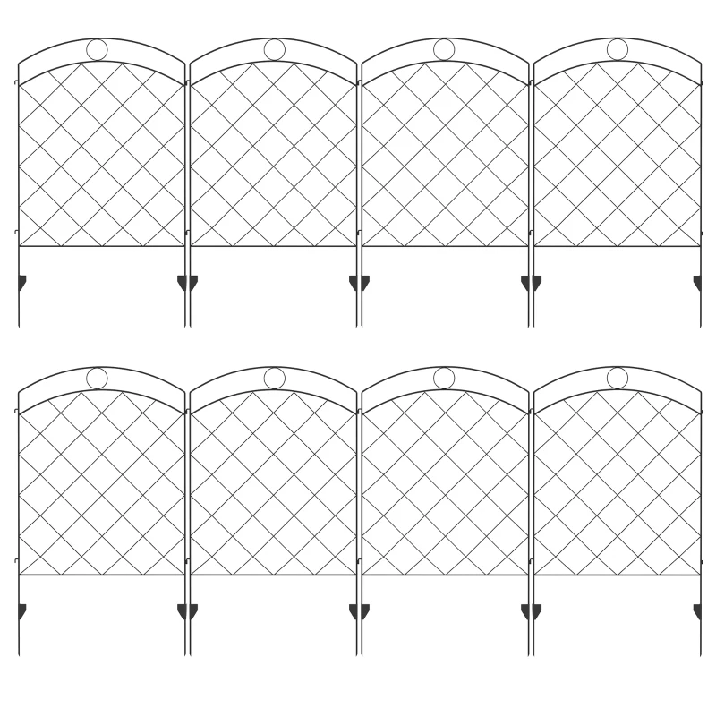 Outsunny Decorative Garden Fencing, 43in x 11.4ft Outdoor Picket Fence Panels, 8PCs Rustproof Steel Wire Landscape Flower Bed Border Edging Animal Barrier, Black