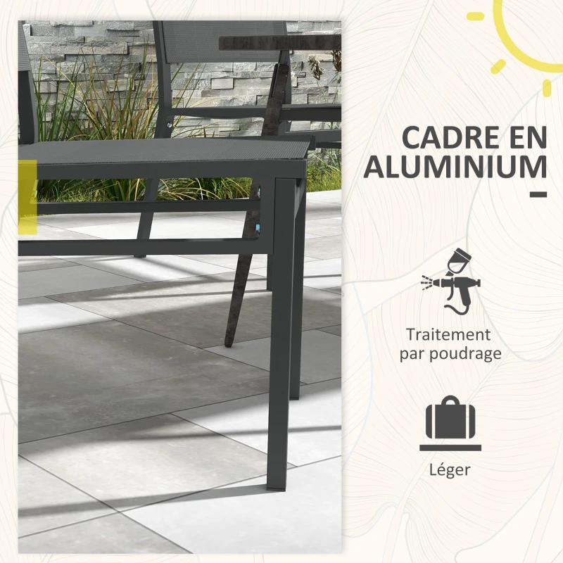 Outsunny Lot de 4 chaises de jardin en aluminium et revêtement maille textilène pour salle à manger extérieur