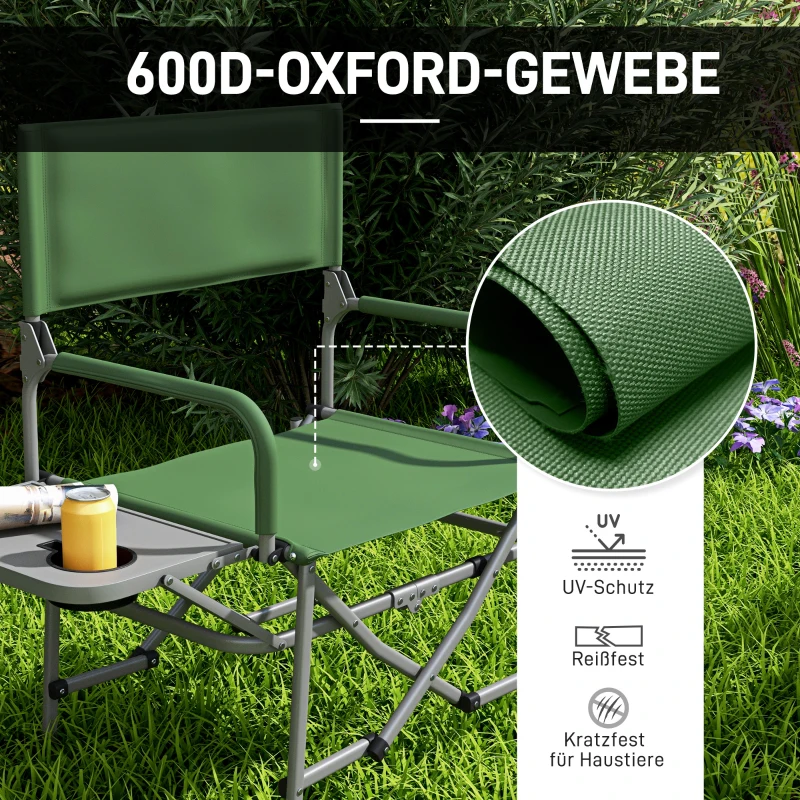 Outsunny Klappstuhl mit klappbarem Seitentisch, Becherhalter, leicht, Metallgestell, 81B x 51T x 87H cm, Grün