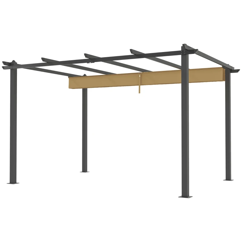 Outsunny 3 x 4m Aluminium Pergola, with Retractable Roof - Khaki