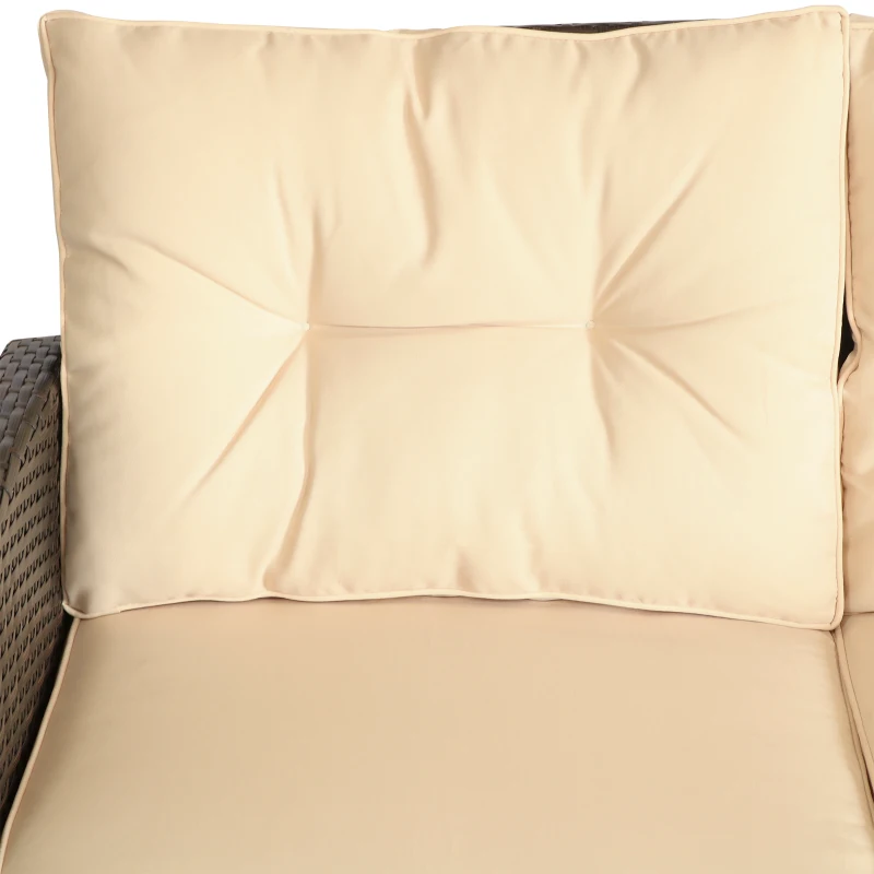 Outsunny Set Mobili da Giardino 4 Pezzi in Rattan PE e Tavolino, Divano e Poltrone Imbottiti Marrone e Beige 124x68x76cm