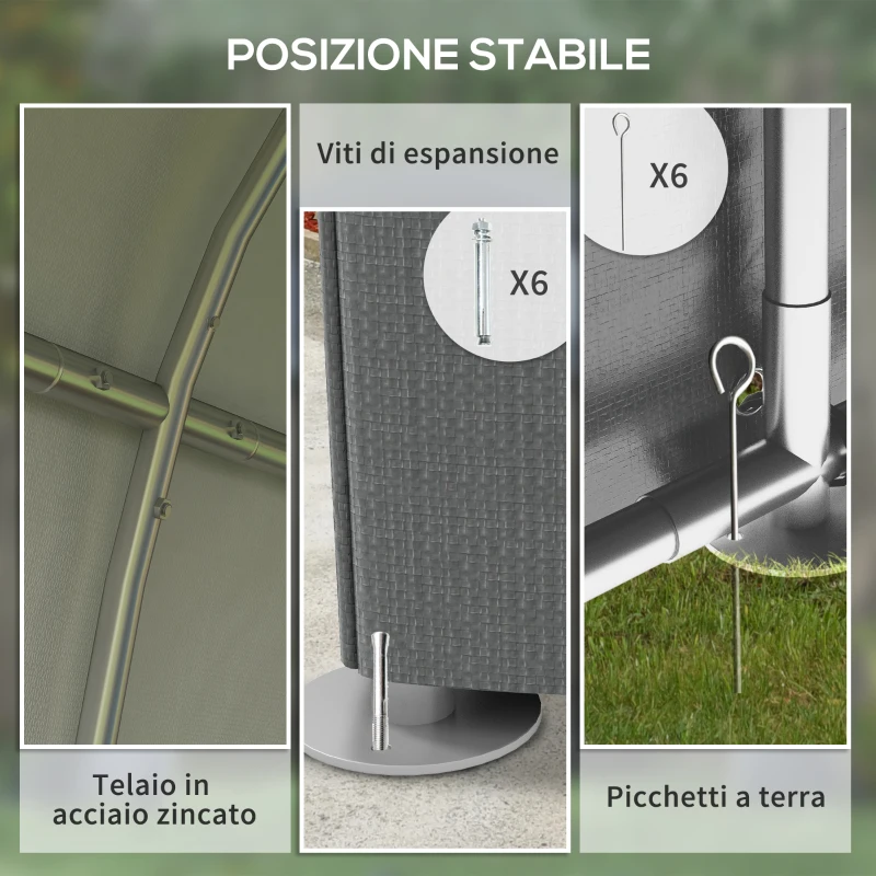 Outsunny Capanno Attrezzi anti UV con Ingresso a Zip, in Acciaio Zincato e Tessuto PE,120x179x165 cm, Grigio Scuro