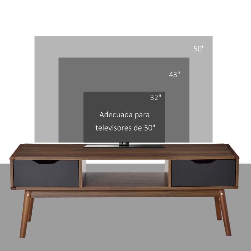 HOMCOM Mueble de TV Mesa de Salón para Televisión de 50 Pulgadas con 2 Cajones y Compartimento Abierto Estilo Moderno 122x39x46 cm Marrón