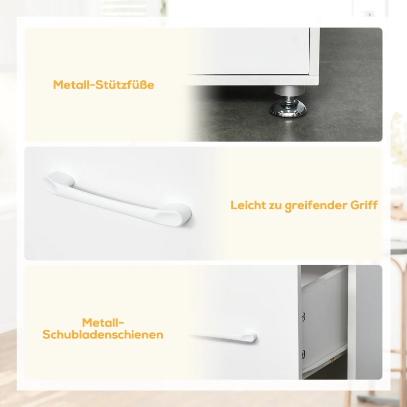 HOMCOM Küchenschrank Hochschrank mit 2 Türen Regal Mikrowellenregal Küchenbuffet mit unterem Aufbewahrungsschrank und 3 Schubladen Kommode Spanplatte Stahl Weiß 60 x 40 x 160 cm