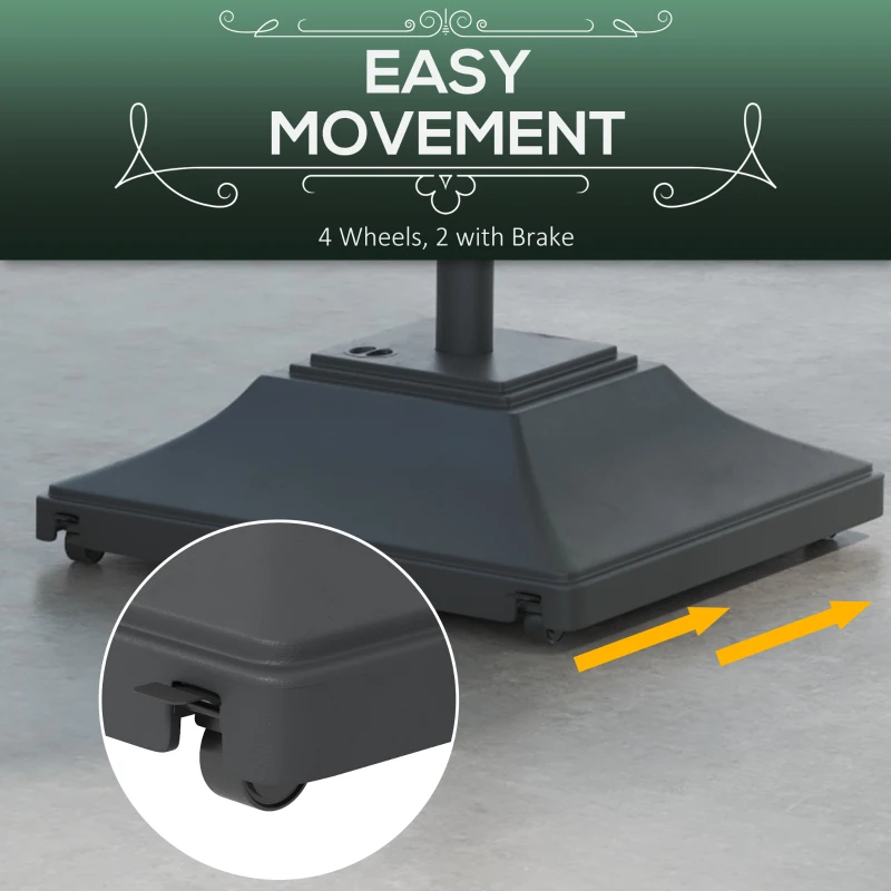 Outsunny 60kg Water/Sand Fillable Parasol Base, with Wheels - Black