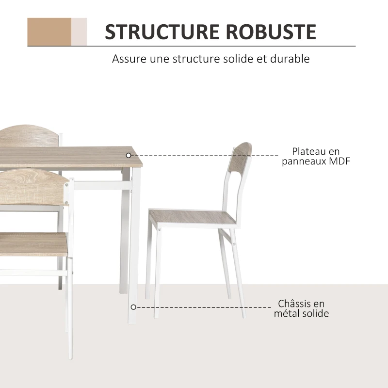 HOMCOM Ensemble table à manger 5 pièces avec 4 chaises style contemporain cuisine salle à manger salon plateau MDF coloris bois de chêne châssis métal blanc