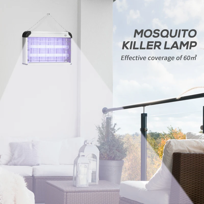 Outsunny 30W Electric Fly Zapper, Bug Zapper with UK Plug, 2 UV Bulbs, Hanging Chain, On/Off Switch and Removable Catch Tray, 60㎡ Coverage Insect Mosquito Killer for Indoor and Outdoor Use, Silver