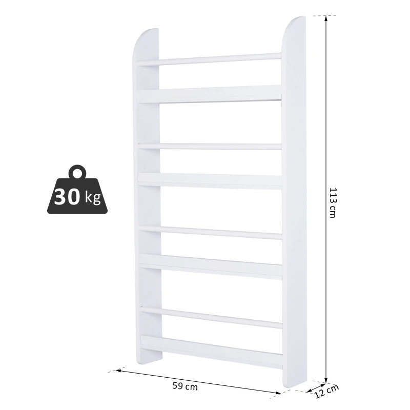 HOMCOM Libreria da Parete con 4 Ripiani in Legno Bianco Impermeabile, Carico Massimo 30kg (59cm x 12cm x 113cm)