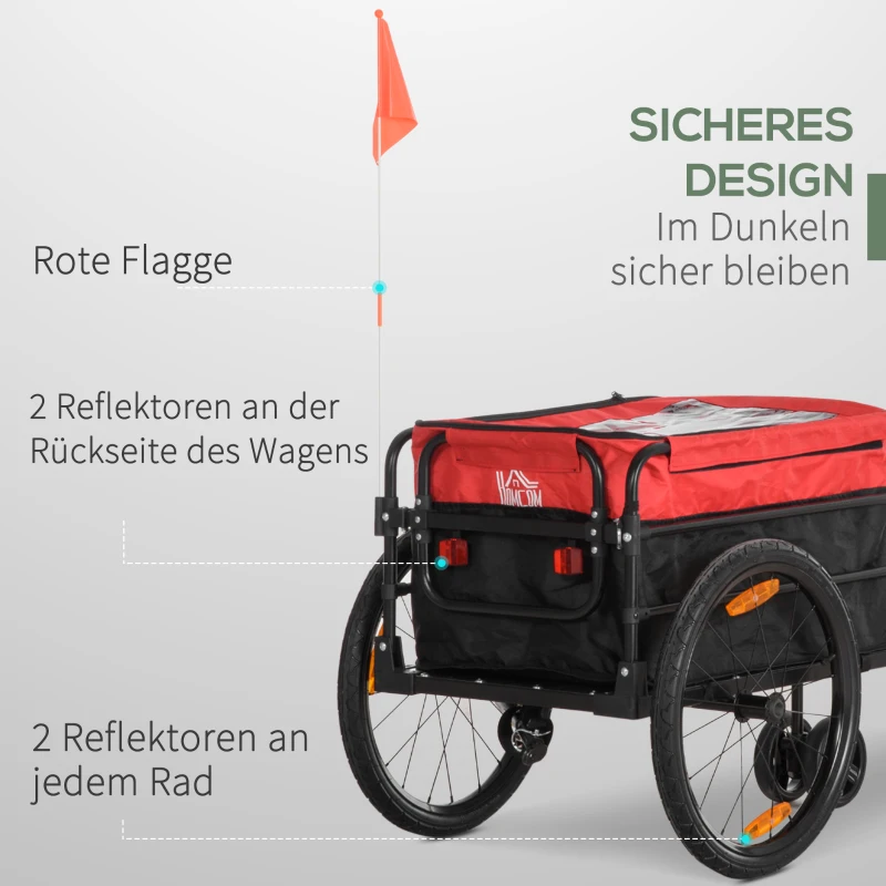 HOMCOM Lastenanhänger Bollerwagen 130 x 64 x 103 cm Stahl Schwarz+Rot