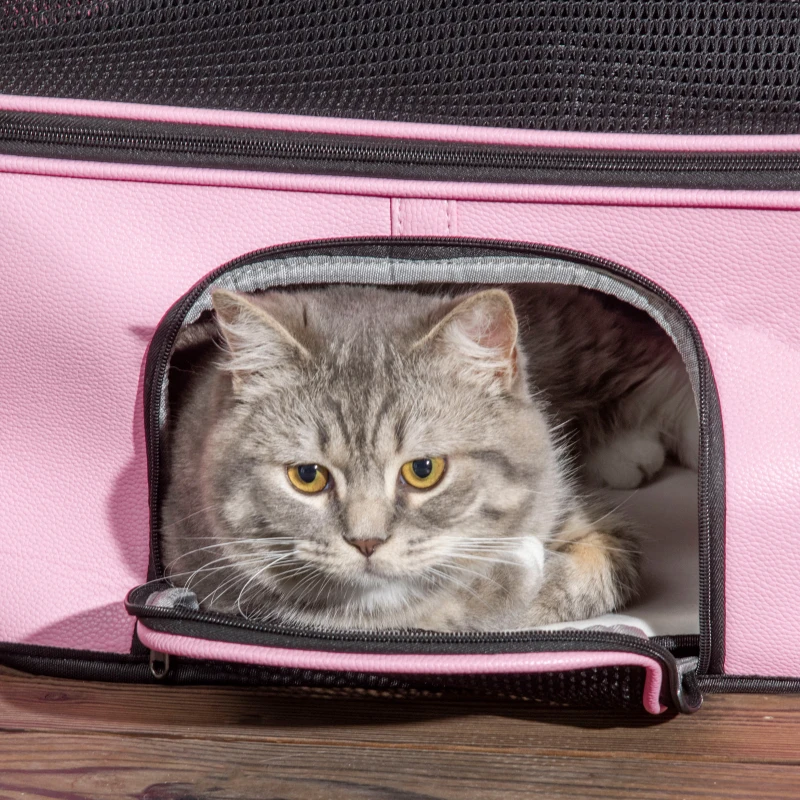 PawHut Borsa Trasportino per Cani e Gatti con 2 Porte a Cerniera, 50x35x36cm, Rosa