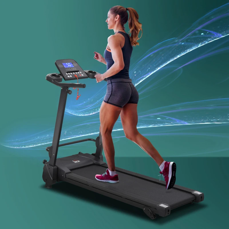 HOMCOM 2.5HP 14Km/h Manual Incline Electric Running Machine Motorized Treadmill Folding, MP3 & USB Player, 12 Preset Programs, 5 Speed Shortcut, w/ WIDE RUNNING BELT, LCD Display, Drink Holders