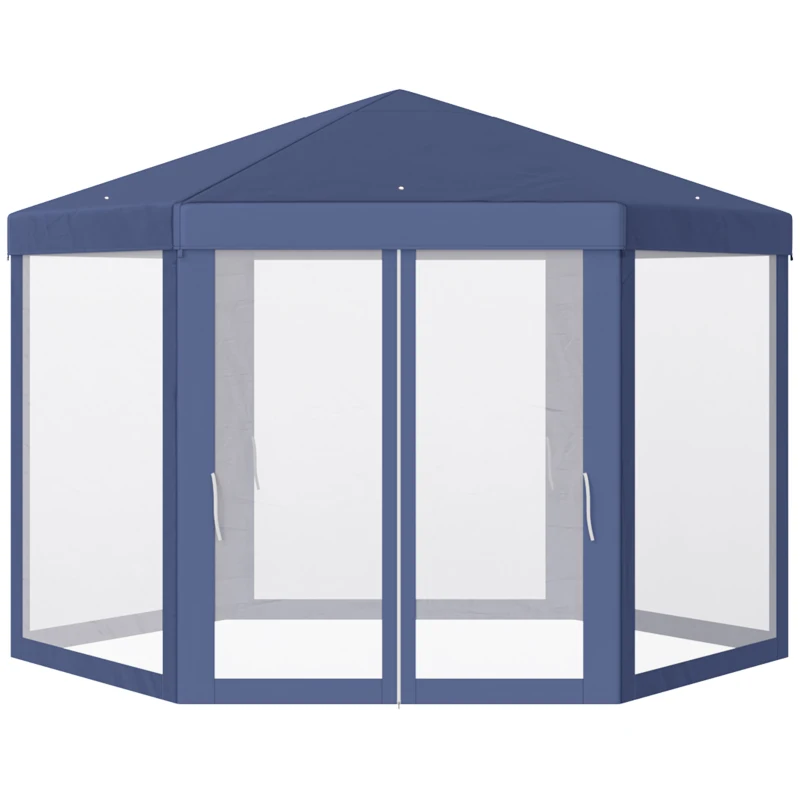 Outsunny Carpa Hexagonal con Mosquiteras con Cremallera para Jardín y Terraza Gazebo tipo Cenador 197 cm cada Lado Azul