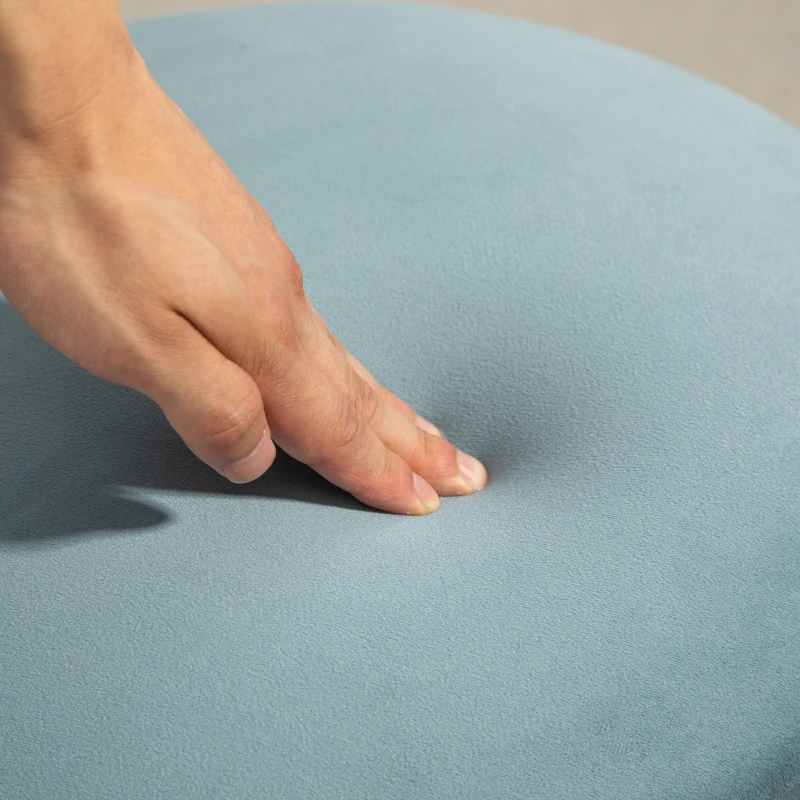 HOMCOM Puff Almacenaje Tapizado en Terciopelo Banco de Almacenaje con Patas de Acero Ø40x48 cm Azul Claro