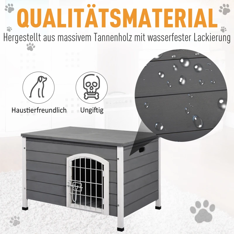 PawHut Hundehütte Hundehaus mit Tür Hundebox Gitterbox TransportKäfig für Katzen Hasen Outdoor wasserdicht Grau Tanne 80 x 55 x 53,5 cm