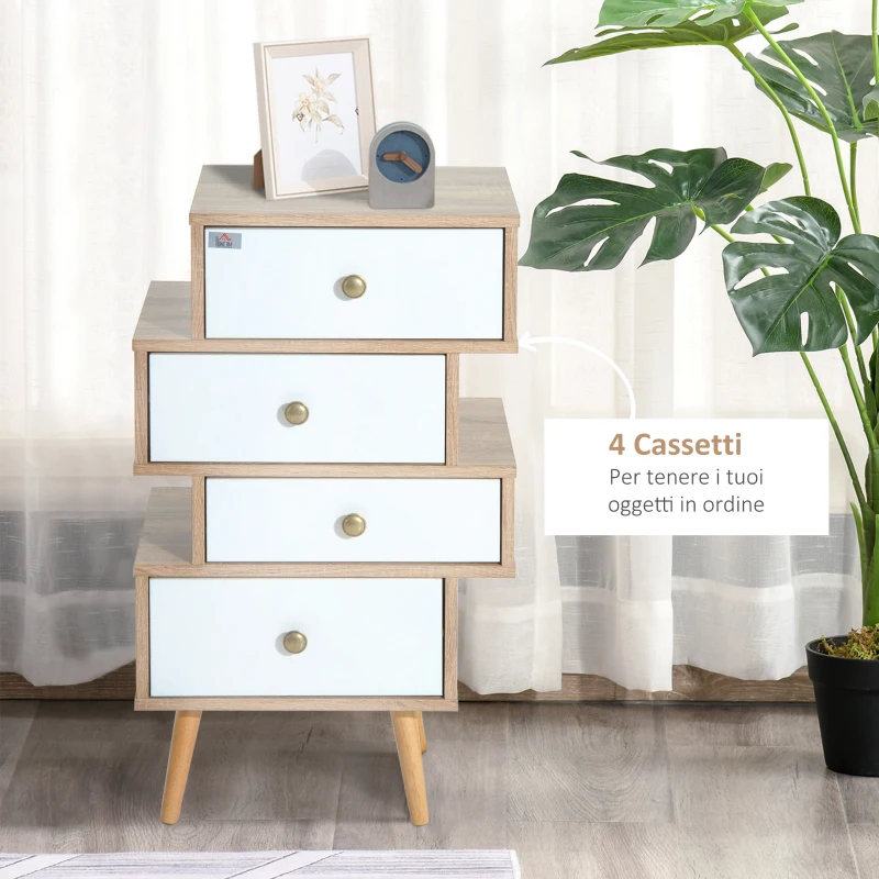 HOMCOM Mobiletto Multiuso Stile Nordico, Cassettiera Camera da Letto con 4 Cassetti in Legno, 47 x 29.5 x 81cm