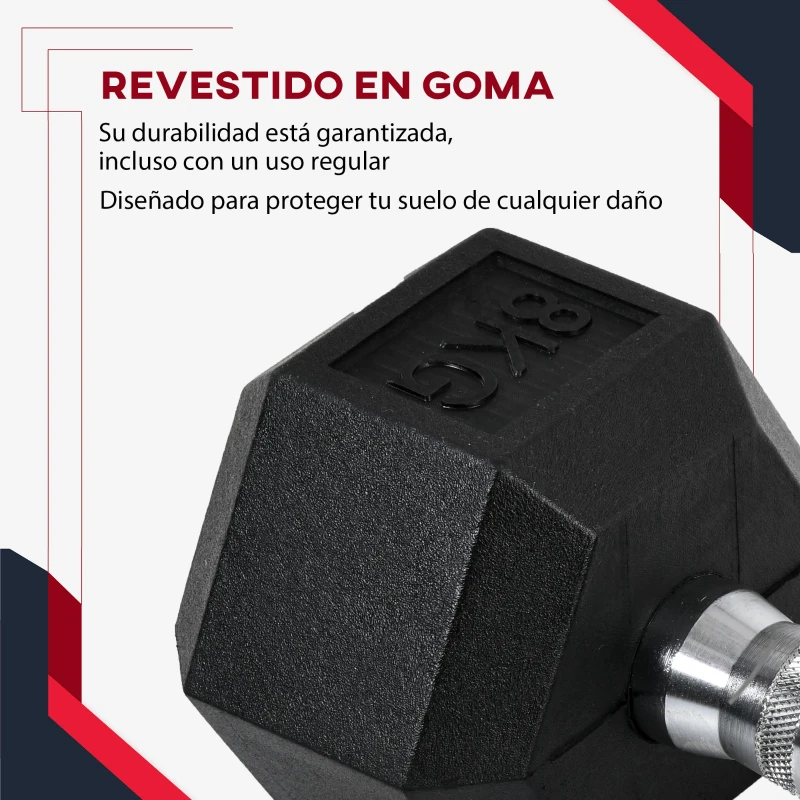 HOMCOM Juego de Mancuernas 2x8 kg con Barra de Conexión de Metal Cabeza Hexagonal para Entrenamiento en Casa Negro y Plata