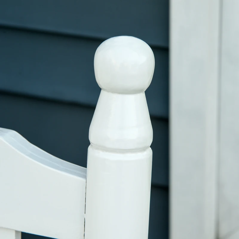 Outsunny Sedia a Dondolo 2 Posti in Legno con Schienale Alto e Braccioli, 117x85x120 cm, Bianco