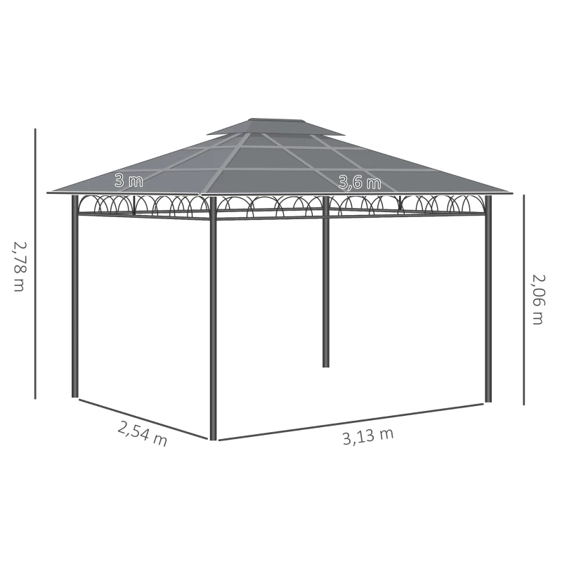 Outsunny Cenador de Jardín con Techo Doble Cortinas Opacas y Mosquiteras para Patio Fiestas Terraza 3,6x3m Negro y Caqui