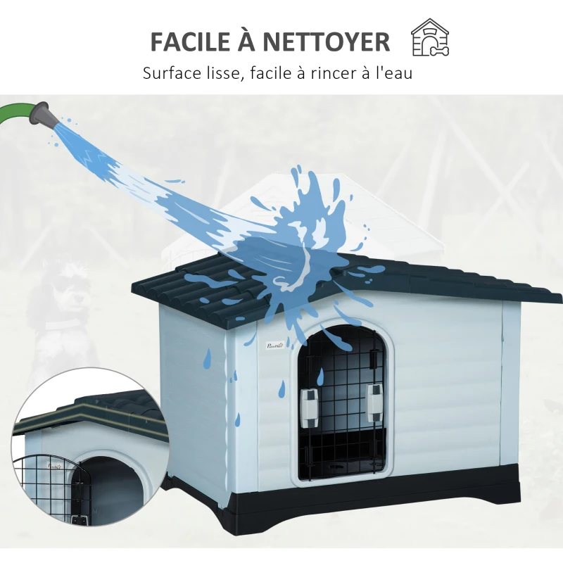 PawHut Niche pour chien chenil à l'extérieur avec porte en métal à mailles à double ouverture et fenêtre d'air en PP et métal pour chiens de taille moyenne et petite 91 x 69 x 66 cm