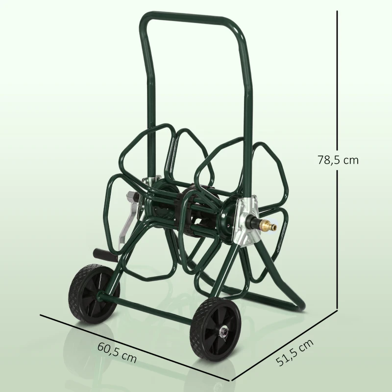 Outsunny Dévidoir de tuyau d'arrosage sur roues 30 m de tuyau de Ø 16mm dévidoir chariot enrouleur métal vert