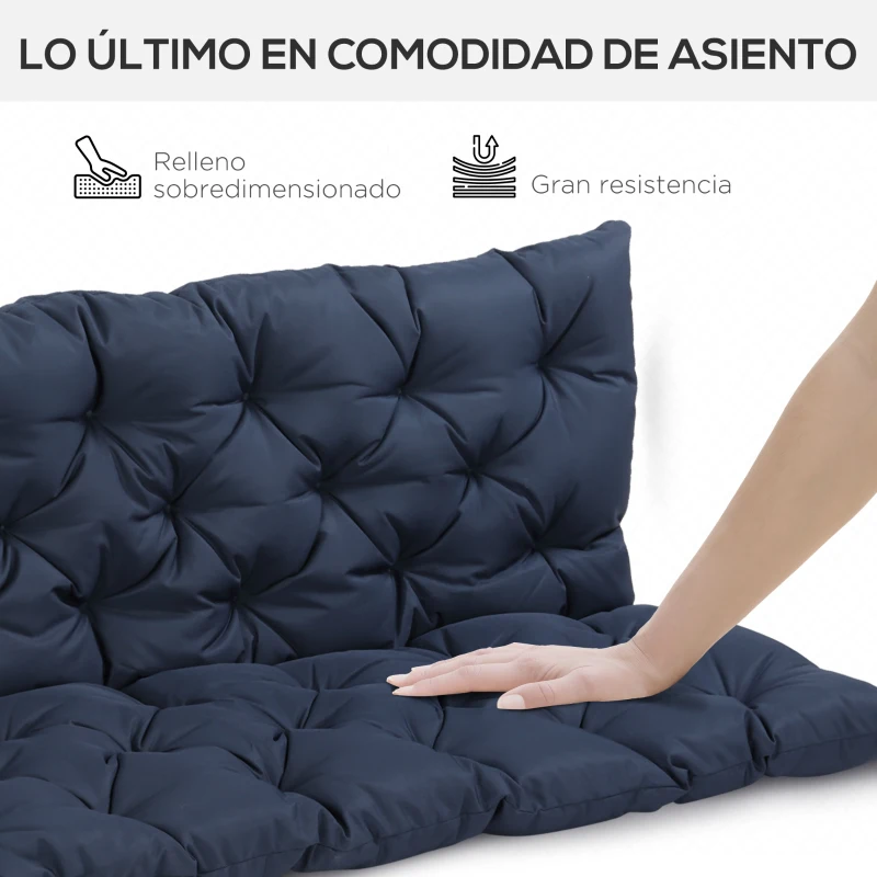 Outsunny Colchón de Banco de 3 Plazas 150x98x8 cm con 6 Cordones de Fijación para Jardín Terraza Balcón Exterior Azul