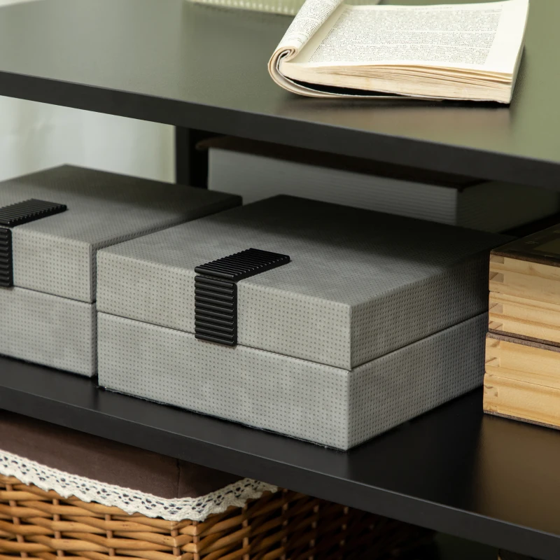 HOMCOM Tavolino da Caffè Asimmetrico in Legno con Ripiani e Piedini Regolabili, 60x60x45cm, Nero