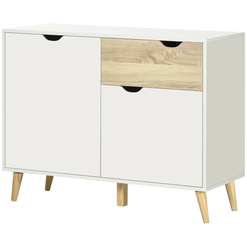 HOMCOM Modern Sideboard Storage Cabinet, Free Standing Accent Cupboard with Drawer, 2 Doors for Bedroom, Living Room, Hallway, White